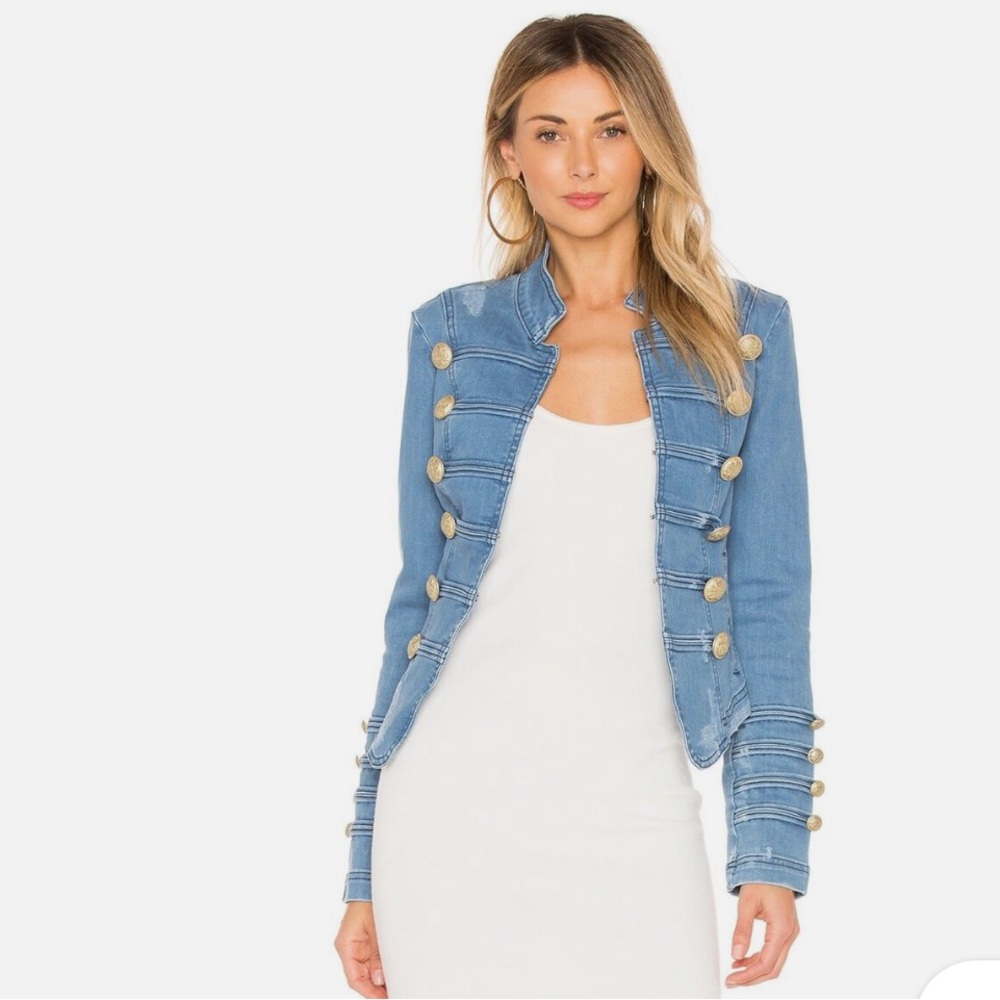 Free People Fitted Military Denim Jacket Size Small